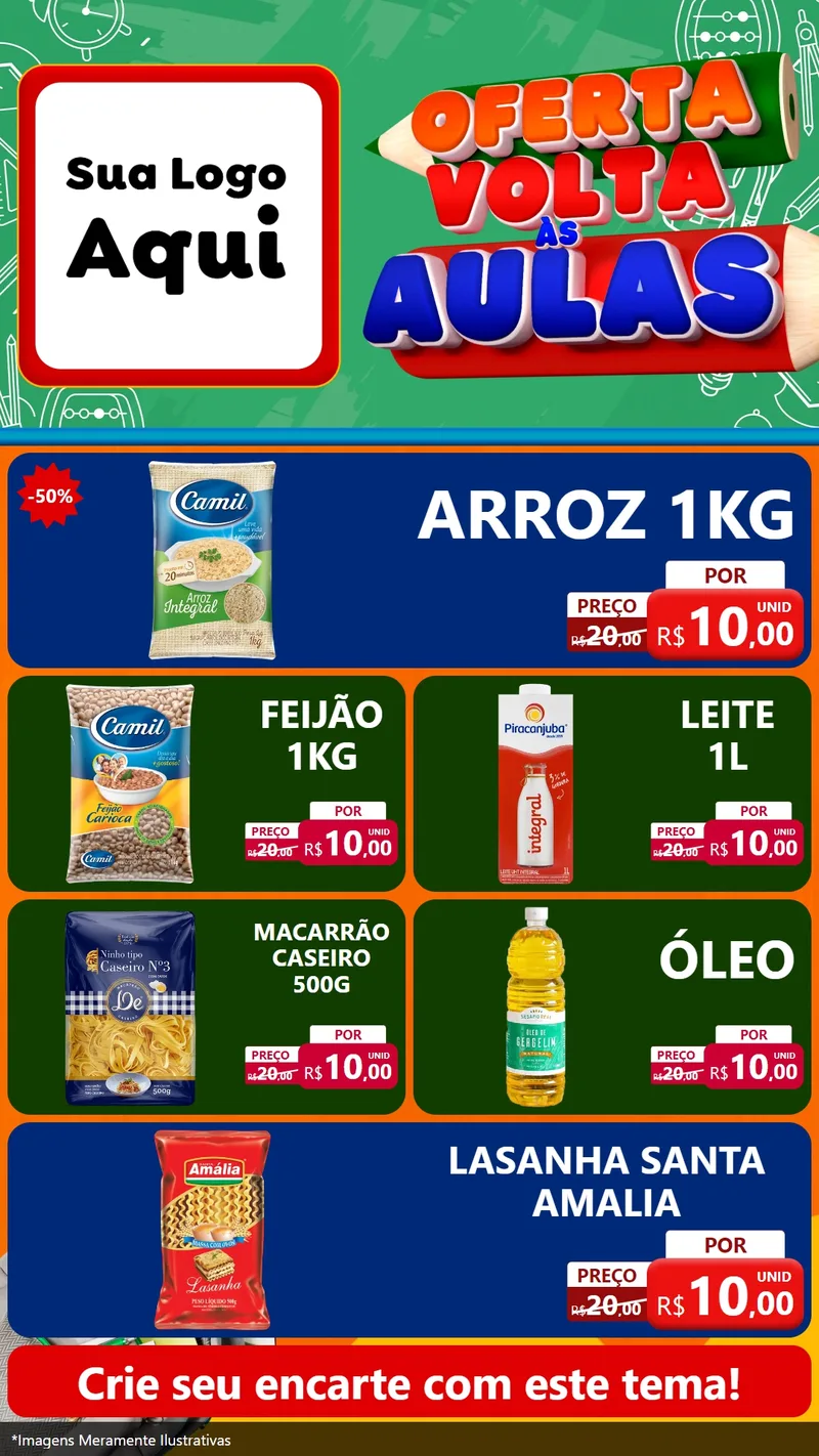 Modelo de TV para TV Vertical com o tema Oferta Volta Às Aulas para Supermercado