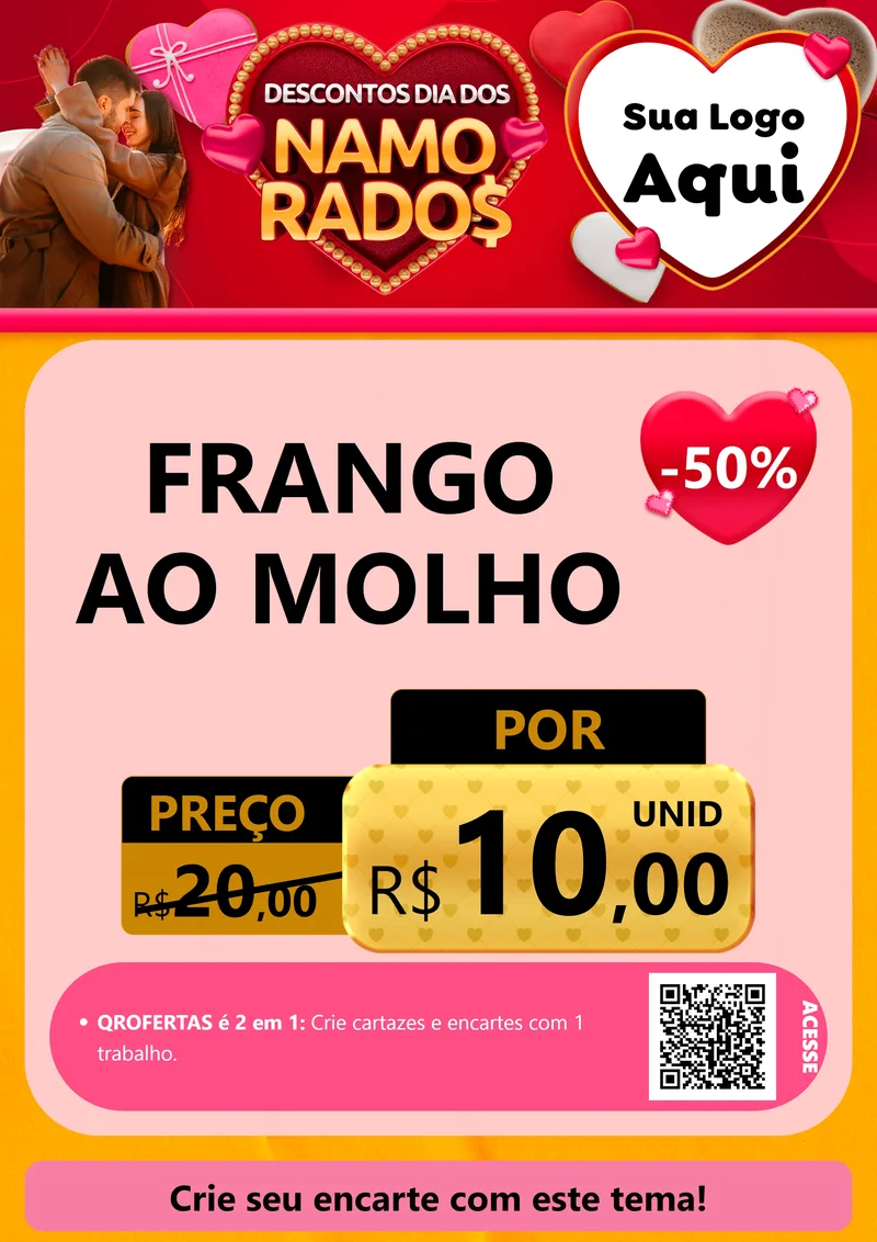 Modelo de Cartaz para Cartaz A4 Vertical com o tema Descontos Dia dos Namorados para Restaurante