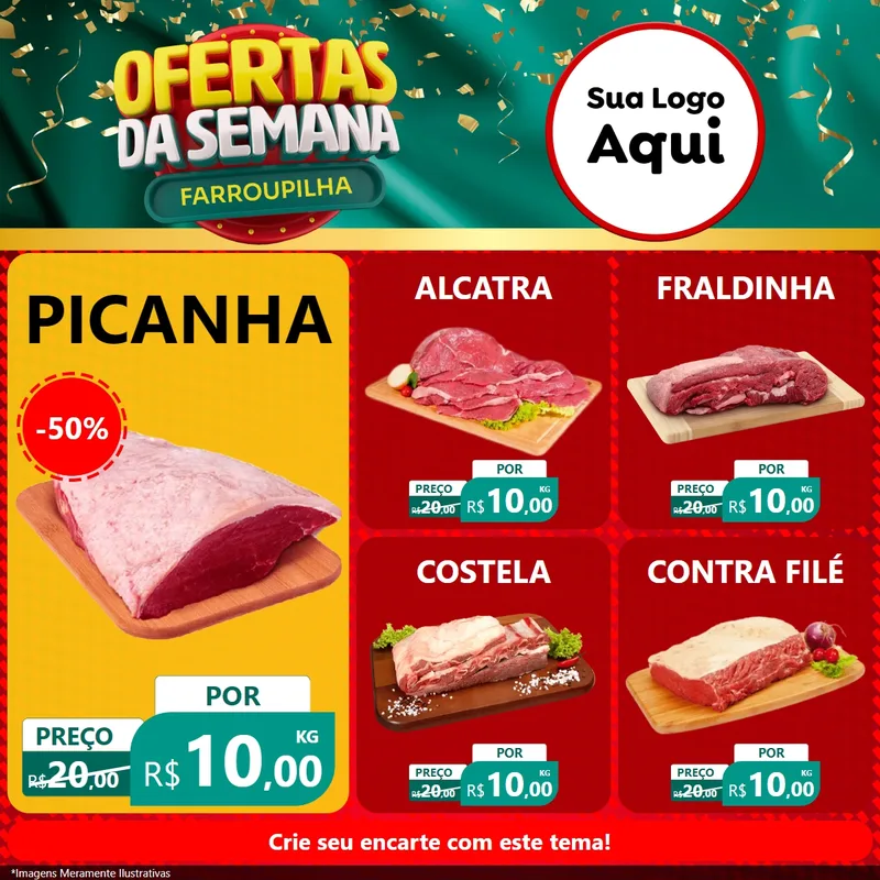 Modelo de Rede Social para Feed Facebook com o tema Ofertas da Semana Farroupilha para Açougue
