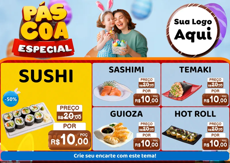 Modelo de Encarte para Encarte A4 Horizontal com o tema Páscoa Especial para Comida japonesa