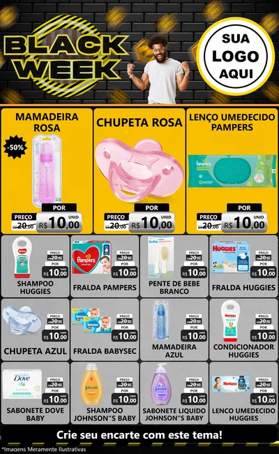 Modelo de Encarte para Encarte Grande com o tema Black Week para Bebês