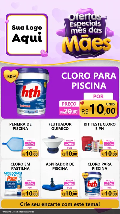 Modelo de Rede Social para Stories com o tema Ofertas Especiais - Mês das Mães para Produtos para Piscina
