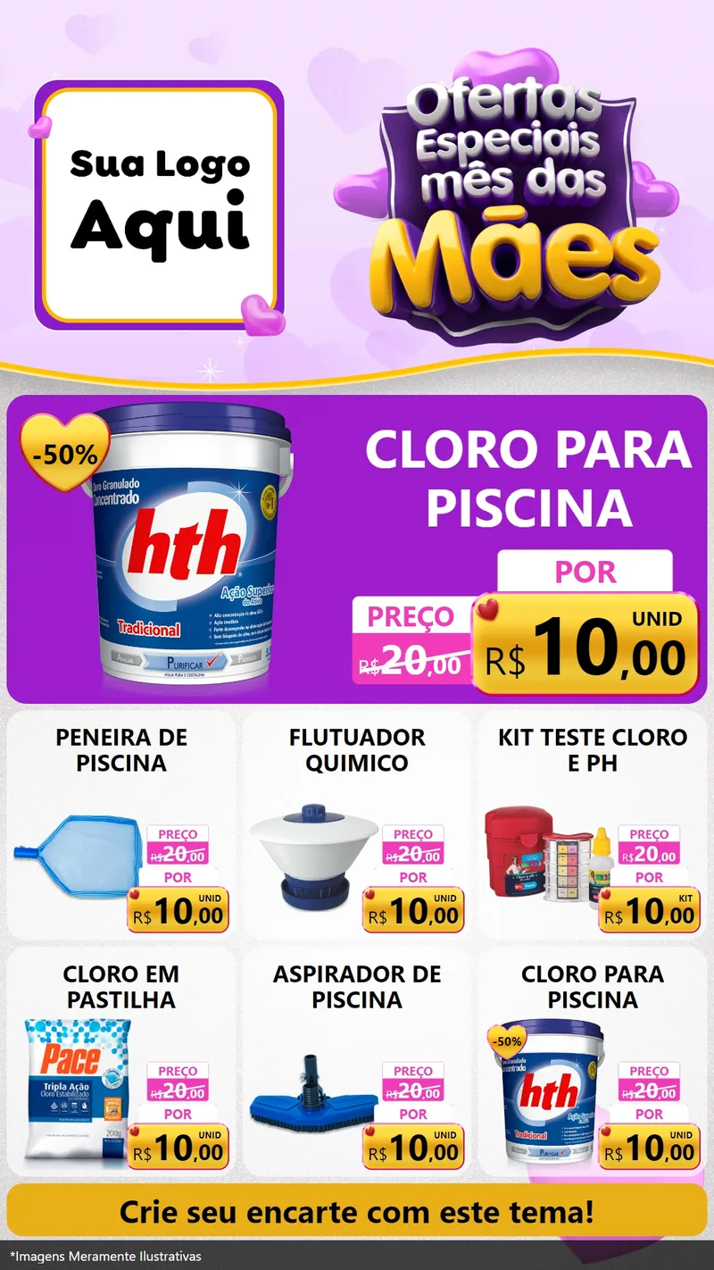 Modelo de Rede Social para Stories com o tema Ofertas Especiais - Mês das Mães para Produtos para Piscina