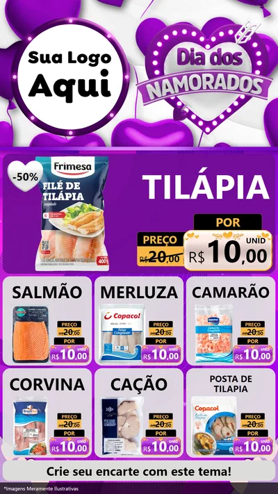 Modelo de Rede Social para Stories com o tema Dia dos Namorados para Peixaria