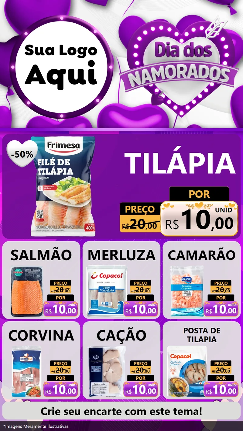 Modelo de Rede Social para Stories com o tema Dia dos Namorados para Peixaria