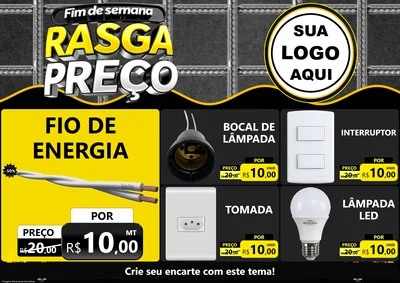 Modelo de Encarte para Encarte A4 Horizontal com o tema Fim de Semana Rasga Preço para Materiais Elétricos