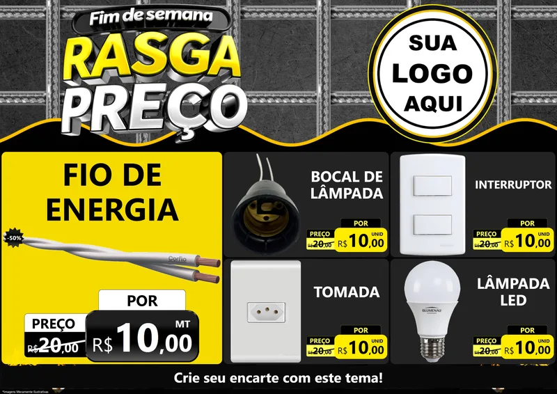 Modelo de Encarte para Encarte A4 Horizontal com o tema Fim de Semana Rasga Preço para Materiais Elétricos