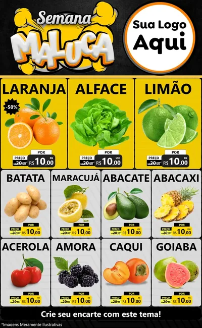 Modelo de Encarte para Encarte Grande com o tema Semana Maluca para Hortifrúti