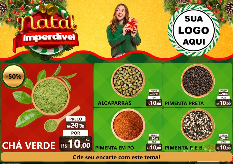 Modelo de Encarte para Encarte A4 Horizontal com o tema Natal Imperdível para Produtos Naturais