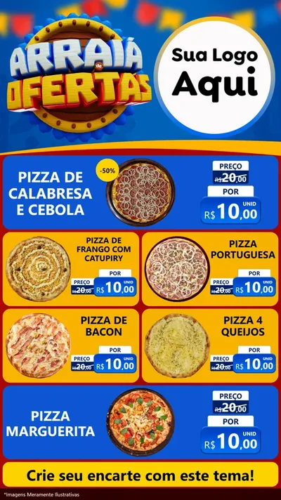 Modelo de TV para TV Vertical com o tema Arraiá de Ofertas - Junina para Pizzaria