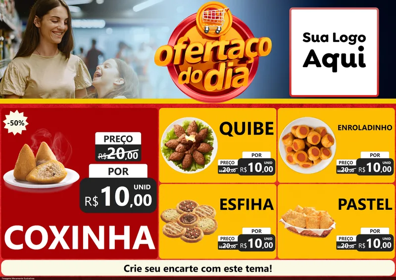 Modelo de Encarte para Encarte A4 Horizontal com o tema Ofertaço Do Dia para Salgadaria
