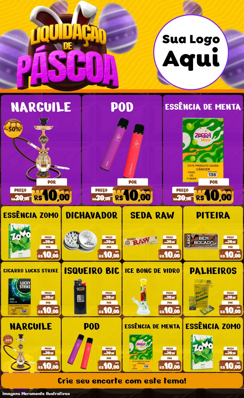 Modelo de Encarte para Encarte Grande com o tema Liquidação de Páscoa para Tabacaria
