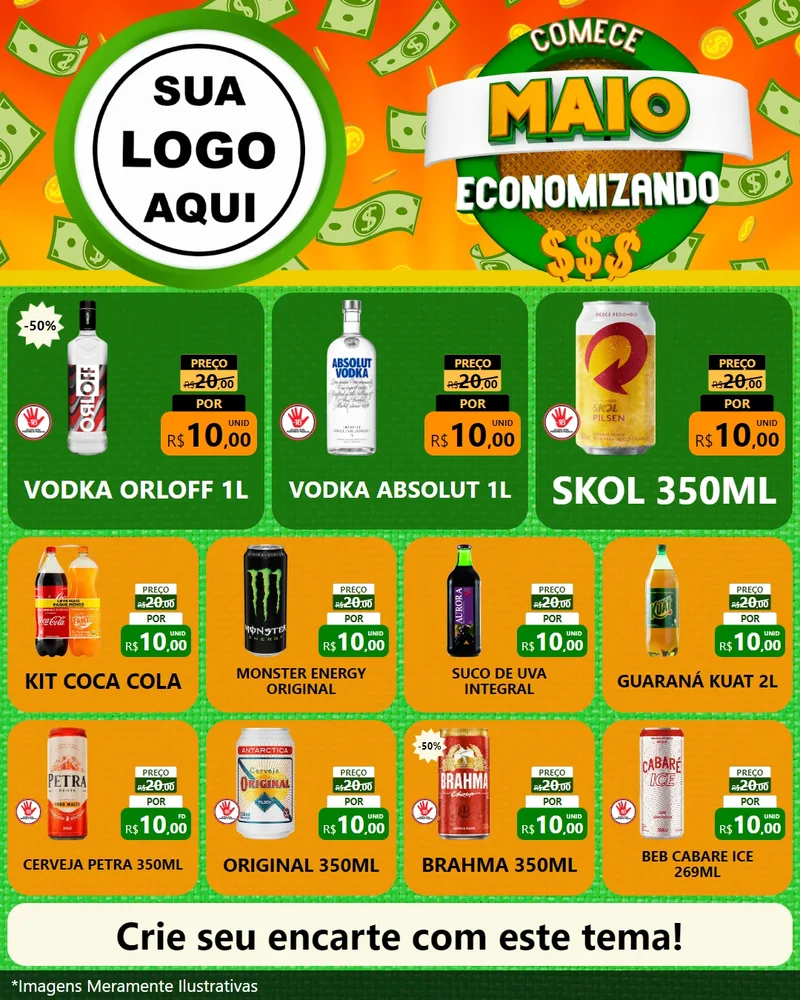 Modelo de Rede Social para Feed Instagram com o tema Comece Maio Economizando para Distribuidora de bebidas