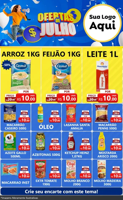 Modelo de Encarte para Encarte Grande com o tema Ofertas de Julho para Supermercado