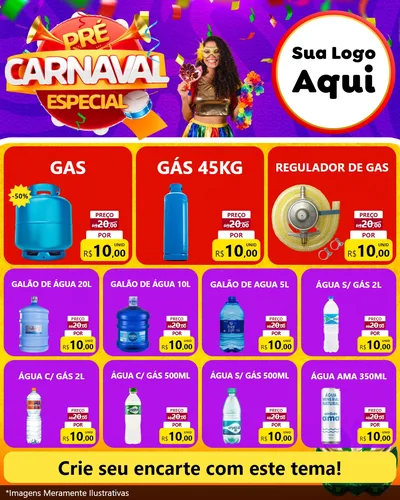 Modelo de Rede Social para Feed Instagram com o tema Pré-Carnaval Especial para Água e gás