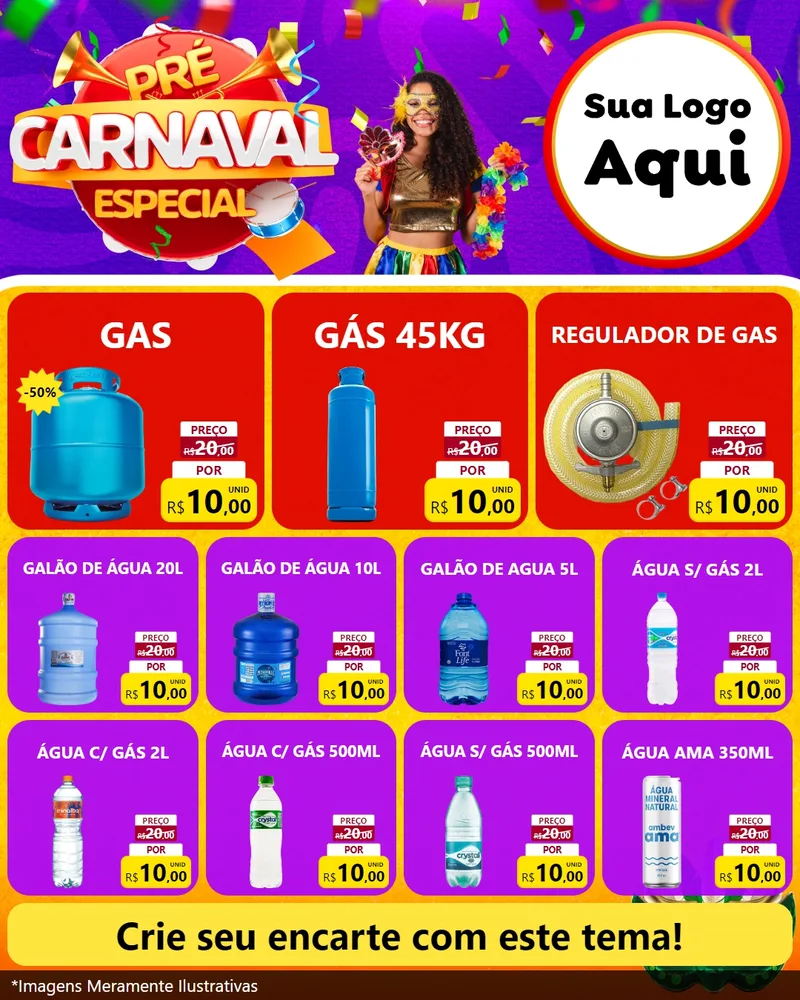 Modelo de Rede Social para Feed Instagram com o tema Pré-Carnaval Especial para Água e gás