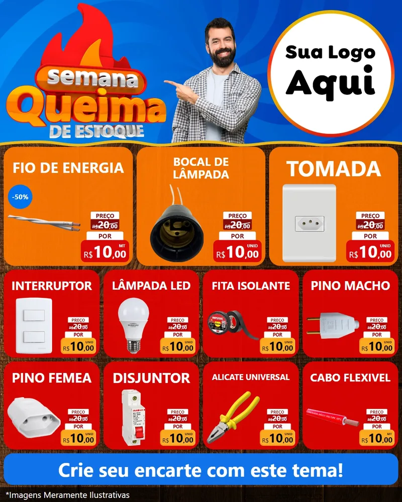 Modelo de Rede Social para Feed Instagram com o tema Semana Queima de Estoque para Materiais Elétricos