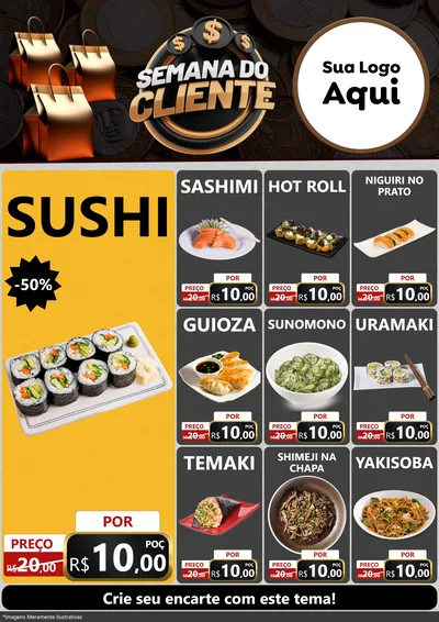 Modelo de Encarte para Encarte A4 Vertical com o tema Semana do Cliente para Comida japonesa