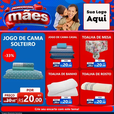 Modelo de Rede Social para Feed Facebook com o tema Promoção das Mães para Cama, Mesa e Banho