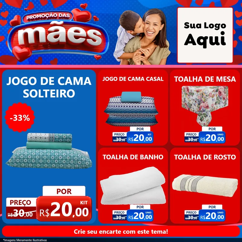 Modelo de Rede Social para Feed Facebook com o tema Promoção das Mães para Cama, Mesa e Banho