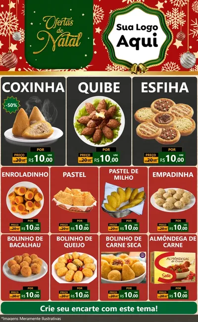 Modelo de Encarte para Encarte Grande com o tema Natal de Ofertas para Salgadaria