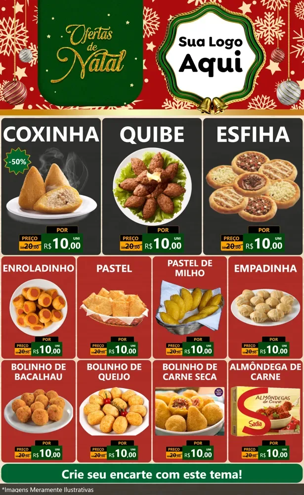 Modelo de Encarte para Encarte Grande com o tema Natal de Ofertas para Salgadaria