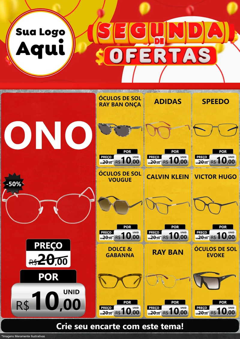 Modelo de Encarte para Encarte A4 Vertical com o tema Segunda de Ofertas para Óticas