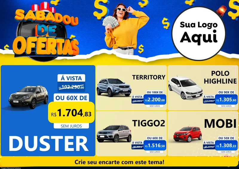 Modelo de Encarte para Encarte A4 Horizontal com o tema Sabadou de Ofertas para Concessionaria de Carros