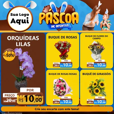 Modelo de Rede Social para Feed Facebook com o tema Páscoa de Ofertas para Floricultura e jardim