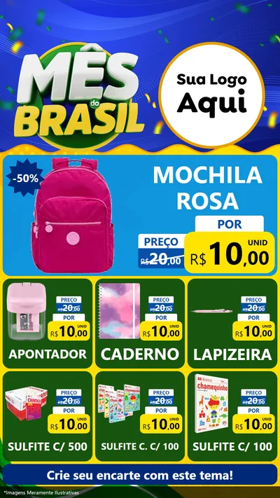 Modelo de Rede Social para Stories com o tema Mês do Brasil para Papelaria