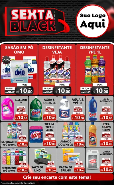 Modelo de Encarte para Encarte Grande com o tema Sexta Black para Produtos de Limpeza