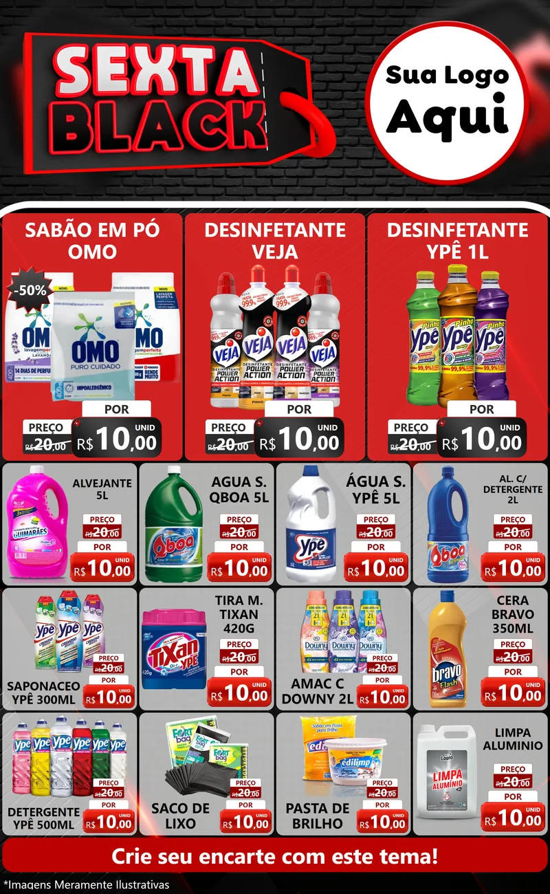 Modelo de Encarte para Encarte Grande com o tema Sexta Black para Produtos de Limpeza