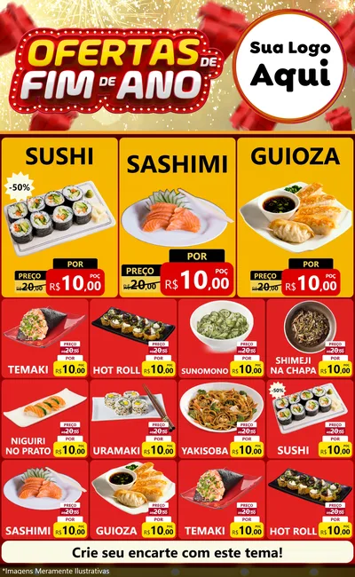 Modelo de Encarte para Encarte Grande com o tema Ofertas de Fim de Ano para Comida japonesa