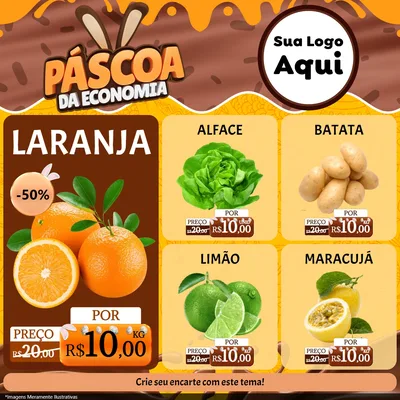 Modelo de Rede Social para Feed Facebook com o tema Páscoa da Economia para Hortifrúti