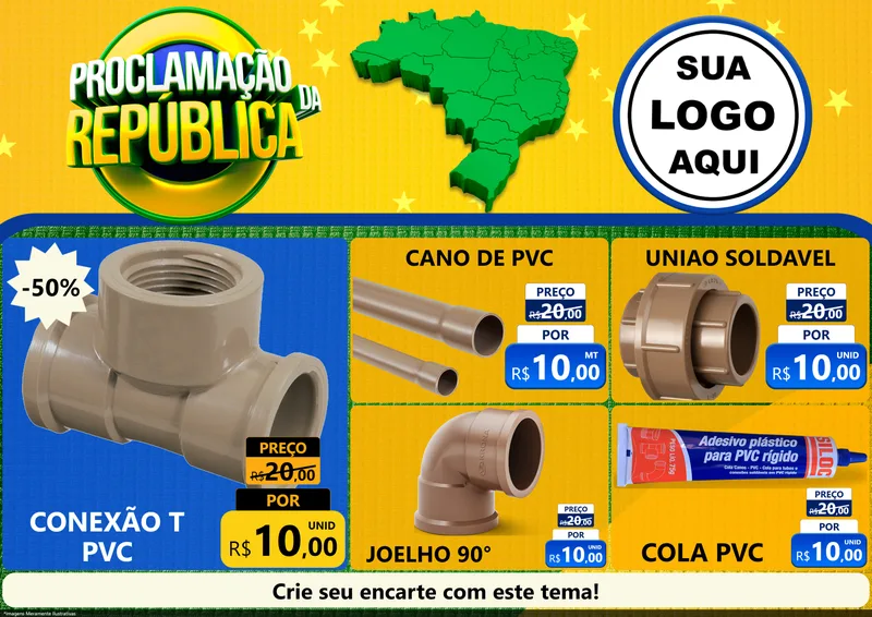 Modelo de Encarte para Encarte A4 Horizontal com o tema Proclamação da República para Tubos e conexões