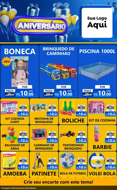 Modelo de Encarte para Encarte Grande com o tema Aniversário para Brinquedos