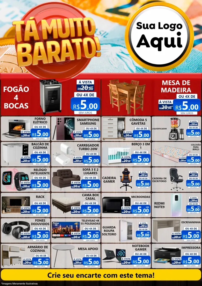 Modelo de Encarte para Encarte A4 Vertical com o tema Está Muito Barato para Móveis e Eletro