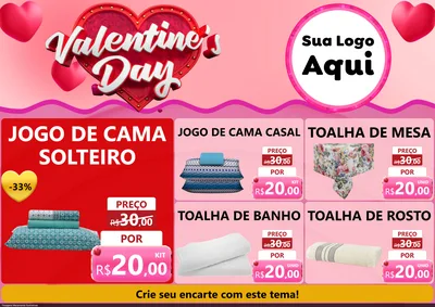 Modelo de Encarte para Encarte A4 Horizontal com o tema Valentine's Day para Cama, Mesa e Banho