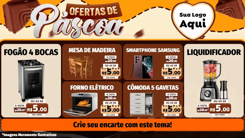 Modelo de TV para TV Horizontal com o tema Ofertas de Páscoa para Móveis e Eletro