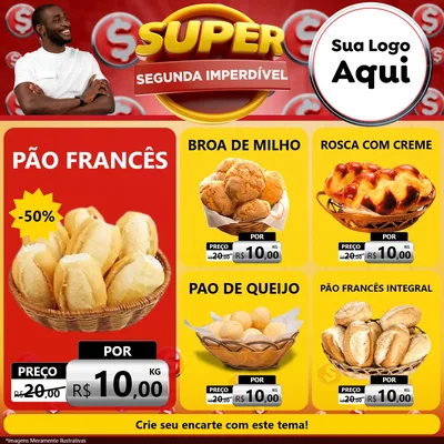 Modelo de Rede Social para Feed Facebook com o tema Super Segunda Imperdível para Padaria
