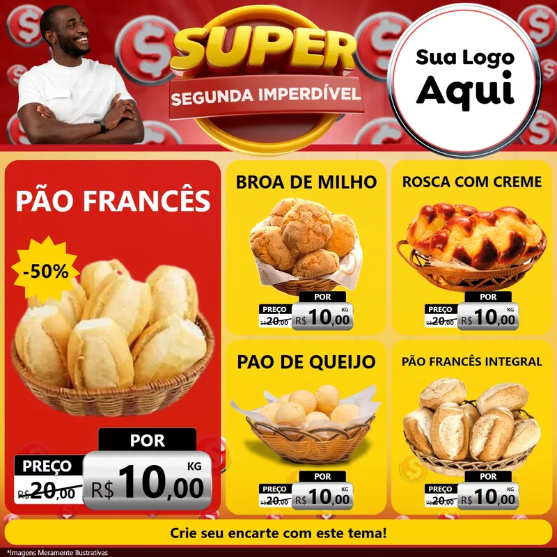 Modelo de Rede Social para Feed Facebook com o tema Super Segunda Imperdível para Padaria