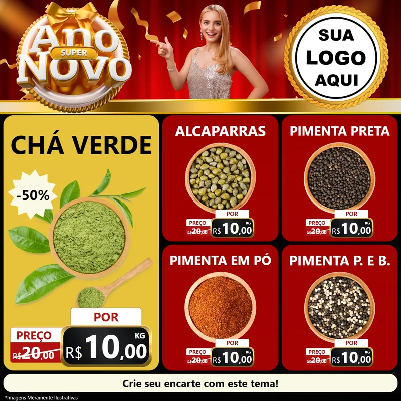 Modelo de Rede Social para Feed Facebook com o tema Super Ano Novo para Produtos Naturais