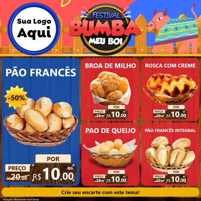 Modelo de Rede Social para Feed Facebook com o tema Festival Bumba Meu Boi para Padaria