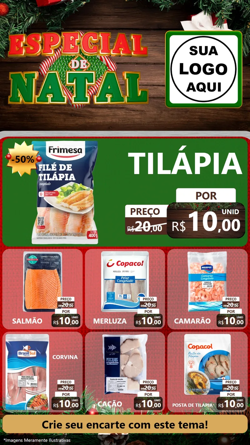 Modelo de Rede Social para Stories com o tema Especial de Natal para Peixaria