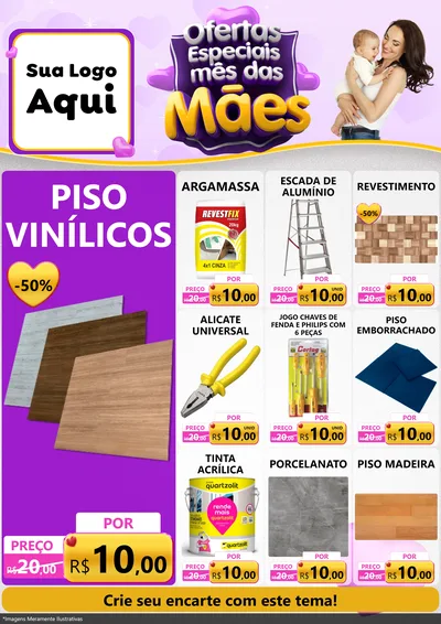 Modelo de Encarte para Encarte A4 Vertical com o tema Ofertas Especiais - Mês das Mães para Material para Construção