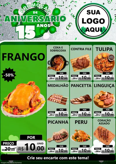 Modelo de Encarte para Encarte A4 Vertical com o tema Promoção de Aniversário - 15 Anos para Assados