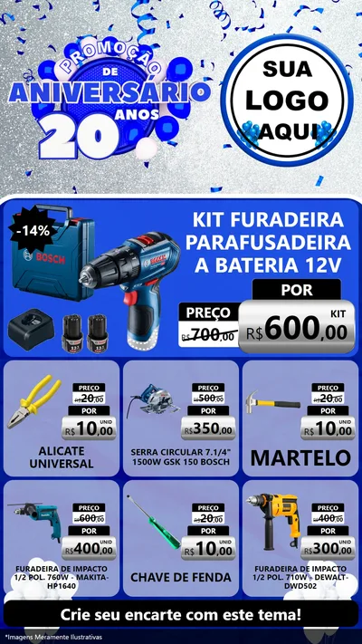 Modelo de Rede Social para Stories com o tema Promoção de Aniversário - 20 Anos para Maquinas e Ferramentas