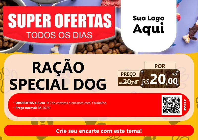 Modelo de Cartaz para Cartaz A4 Horizontal com o tema Super Ofertas Todos os Dias para Pet Shop