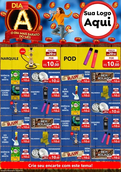 Modelo de Encarte para Encarte A4 Vertical com o tema Dia A - O Dia Mais Barato Do Mês para Tabacaria