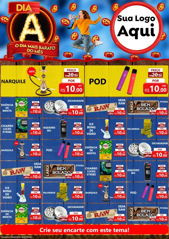 Modelo de Encarte para Encarte A4 Vertical com o tema Dia A - O Dia Mais Barato Do Mês para Tabacaria
